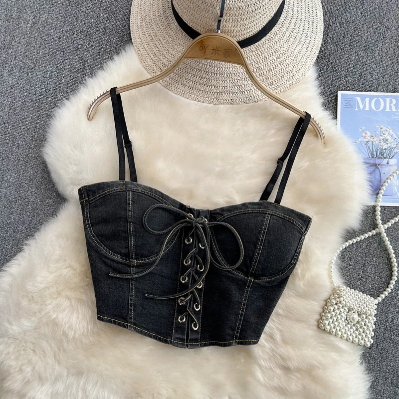 Printed Lace Up Corset Top.