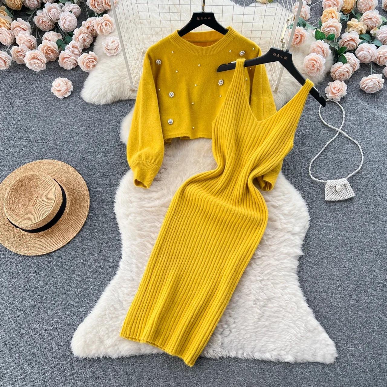 Mustard knitted dress online