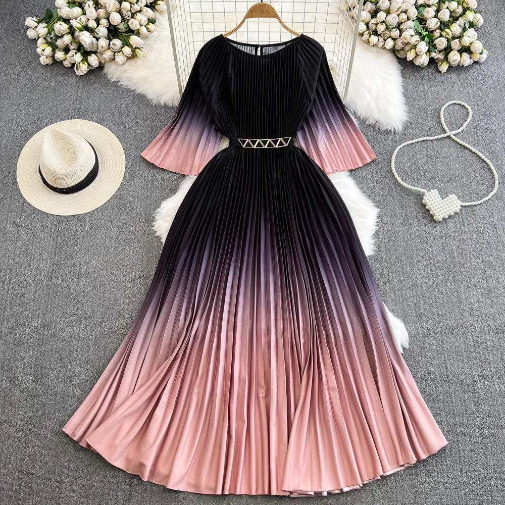 Fashionstyles Elegant Ombre Pleated Maxi Dress with Belt