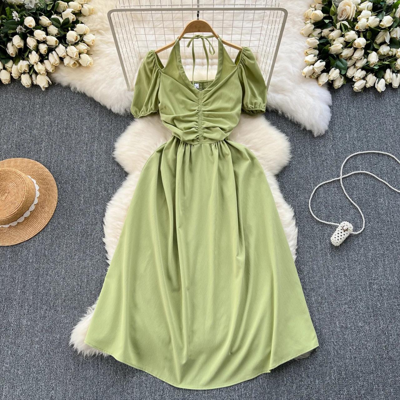 green emerald velvet dress Scoop-Neck Lace-up Back Maxi Dress in Olive Green main image 1