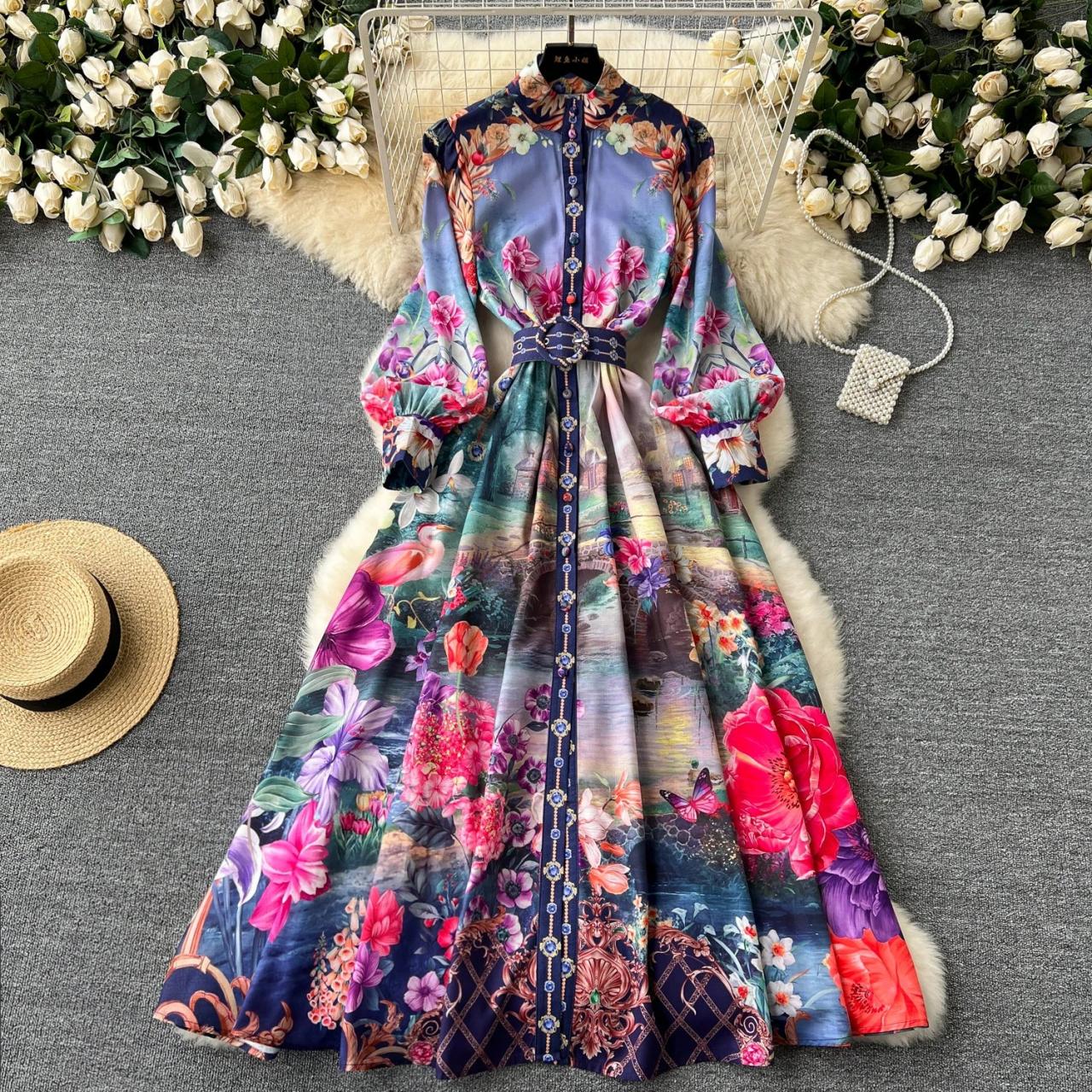 Elegant Floral Long Sleeve Maxi Dress