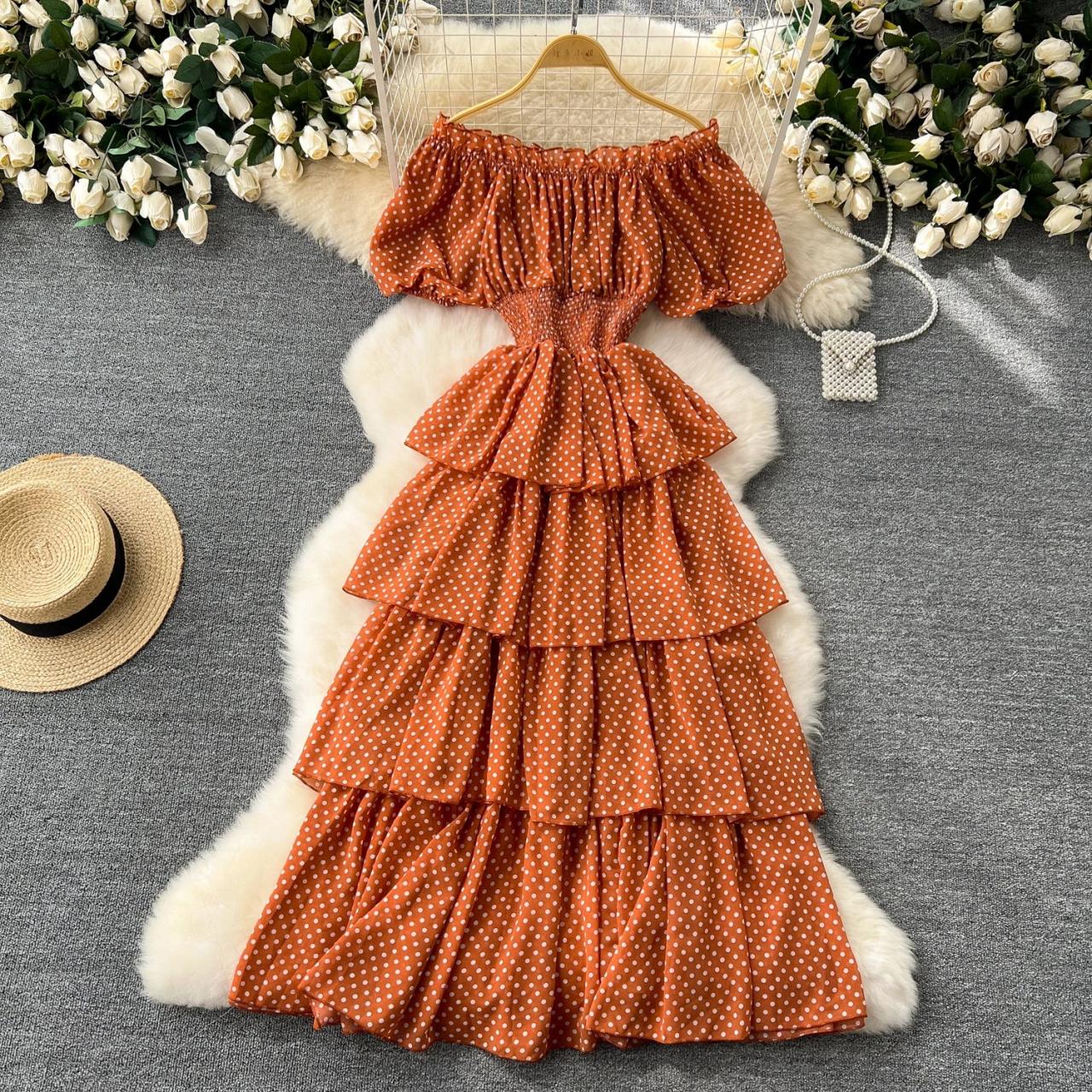 Boho Polka Dot Off Shoulder Maxi Dress