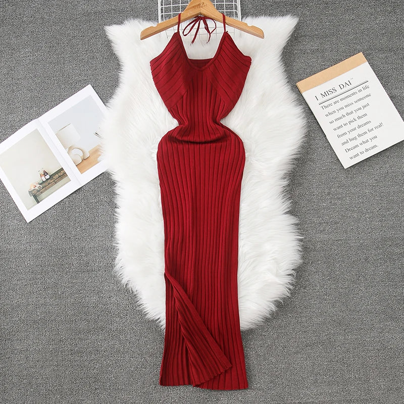 red ribbed maxi dress Red Ribbed Dress - Sleeveless Maxi Dress - Backless Dress