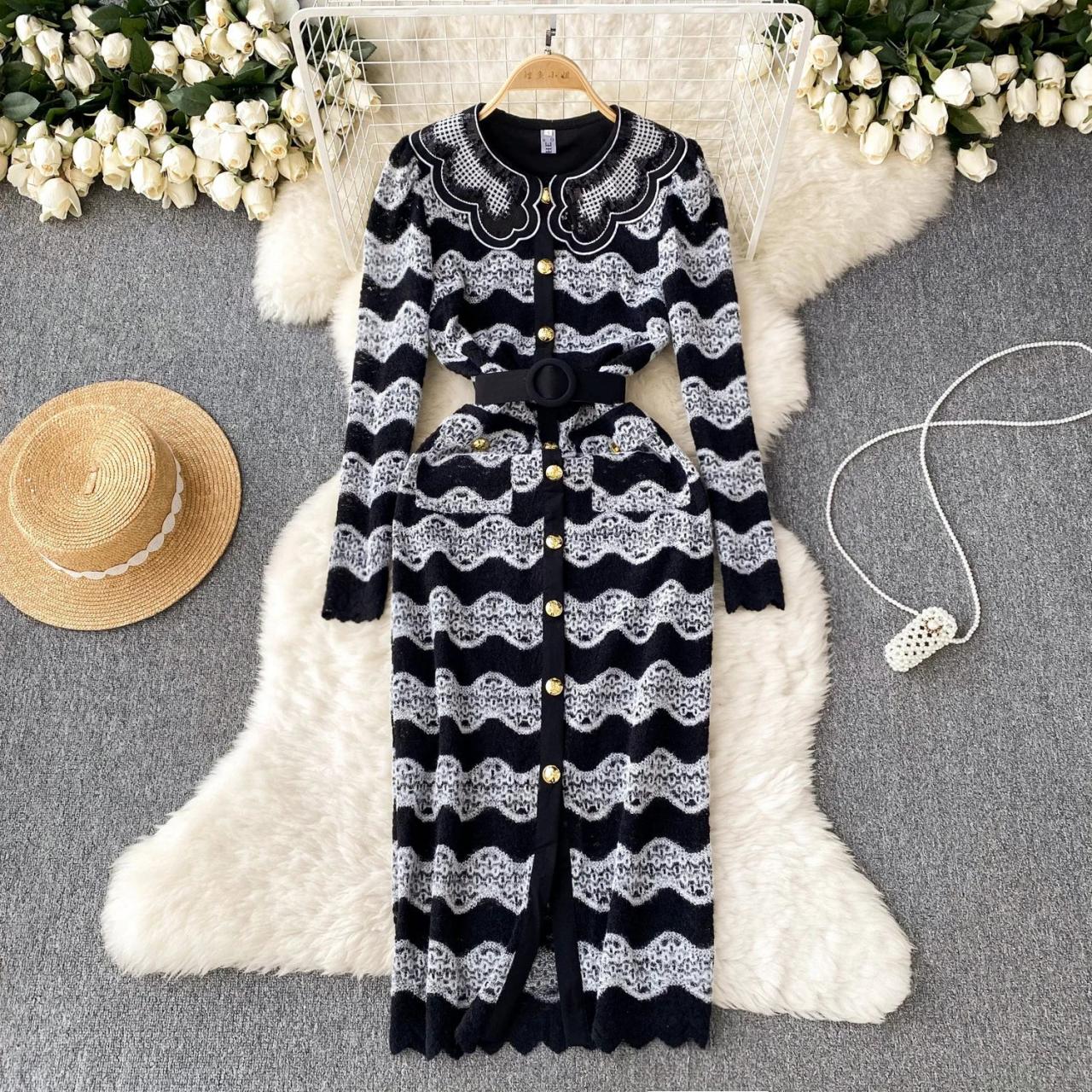green emerald velvet dress Aconiconi Elegant Long Sleeve Long Knitted Dress