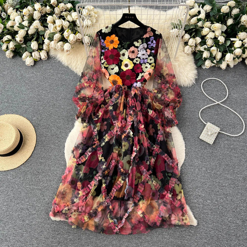 layered ruffle mesh dress Elegant Layered Ruffle Mesh Dress
