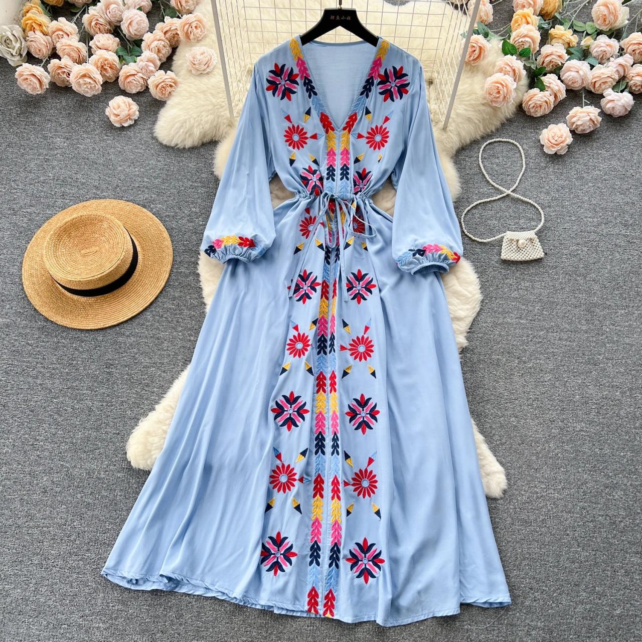 blue embroidered maxi dress FARM Rio Embroidered Lace Front Bow Maxi Dress main image 1