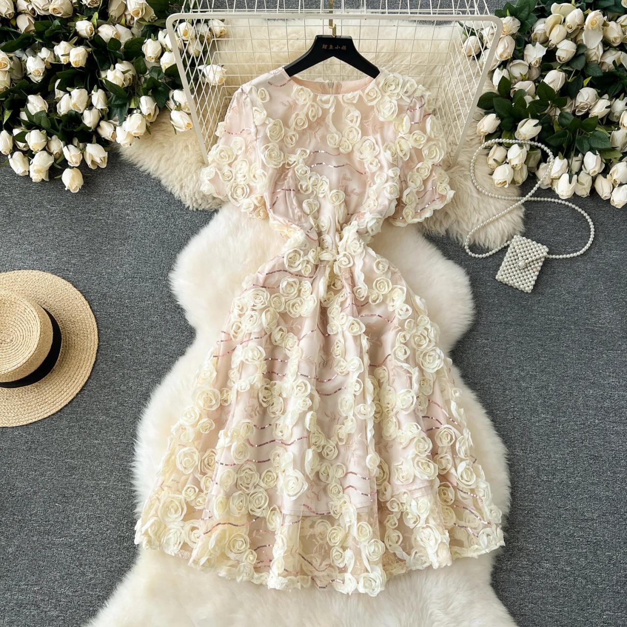 Elegant Floral Lace Embroidered Party Dress