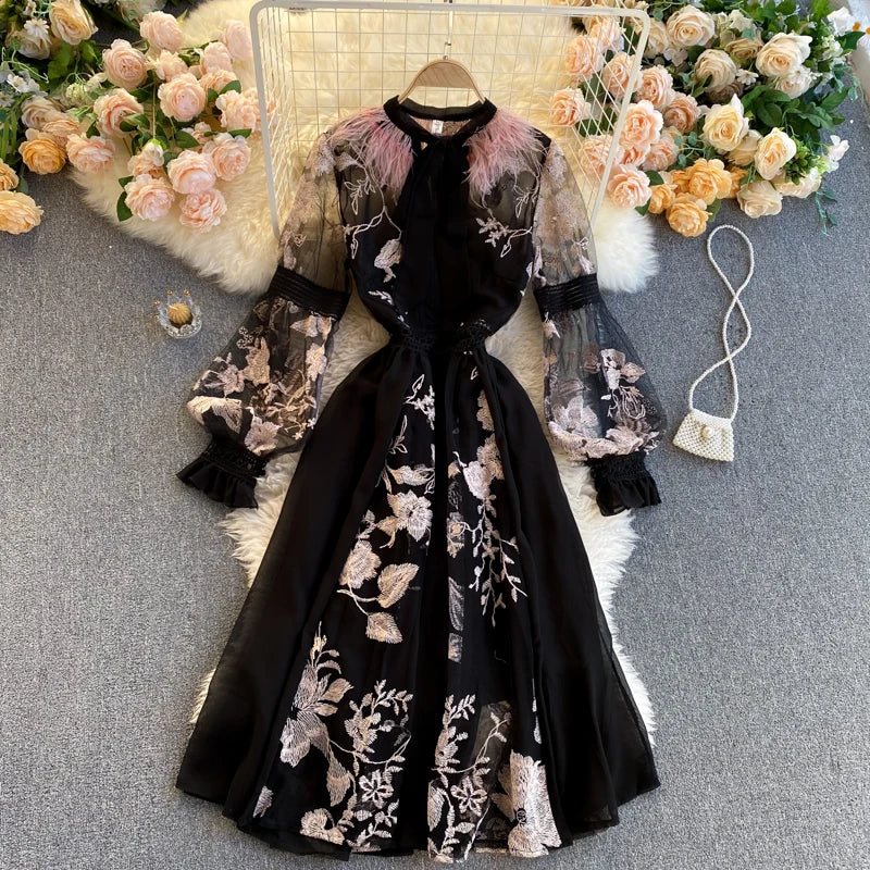 Sheer floral embroidered midi dress top