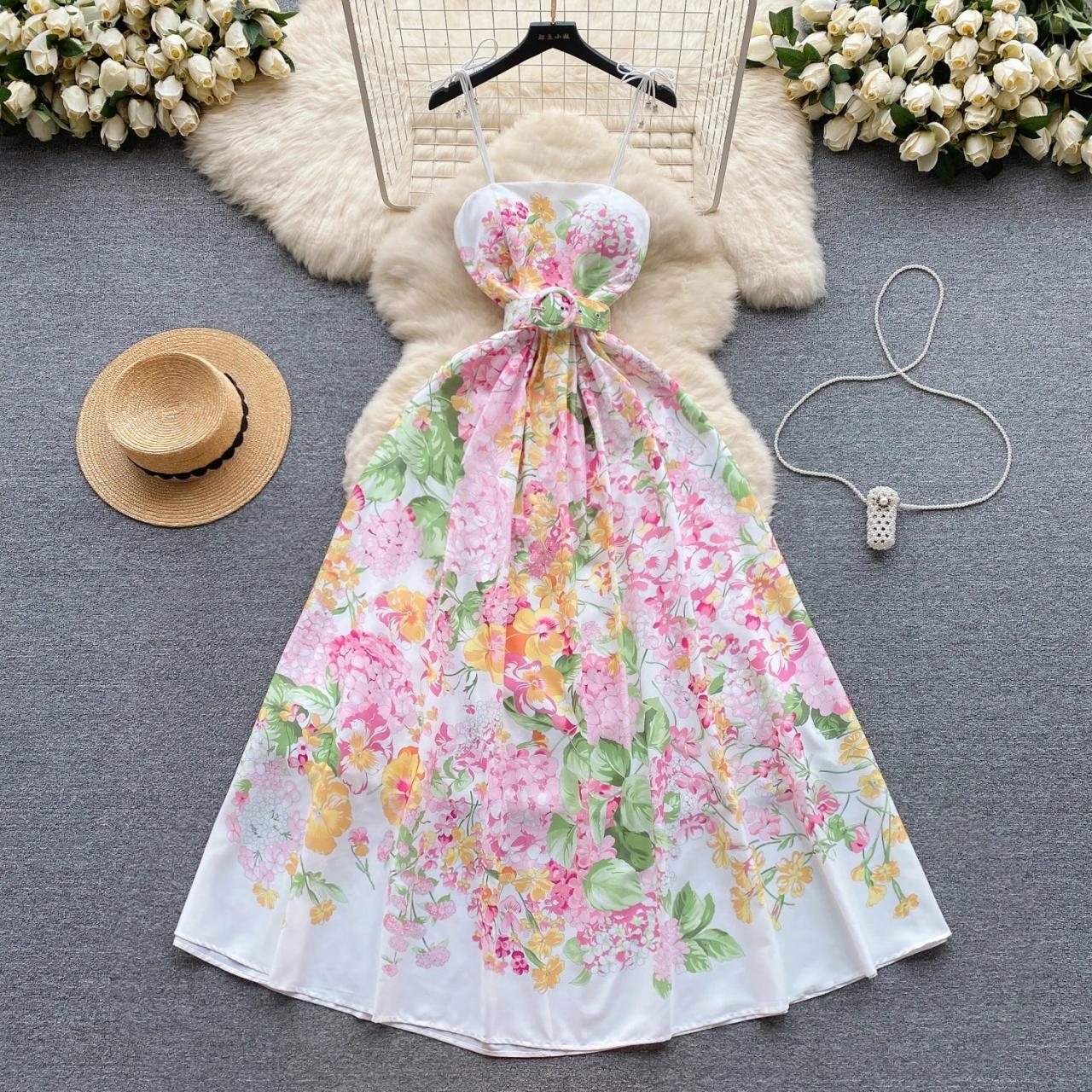 Floral Print Strapless Summer Beach Maxi Dress