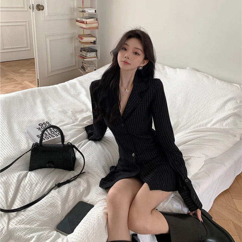 Womens Elegant Black Pinstripe Blazer Dress on Luulla