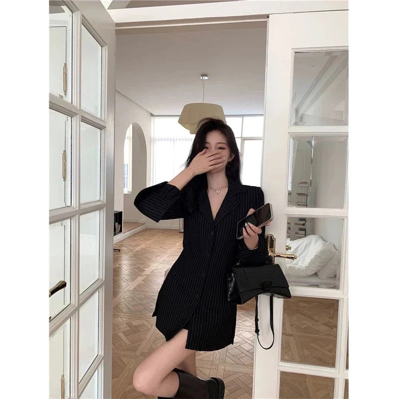 Womens Elegant Black Pinstripe Blazer Dress on Luulla