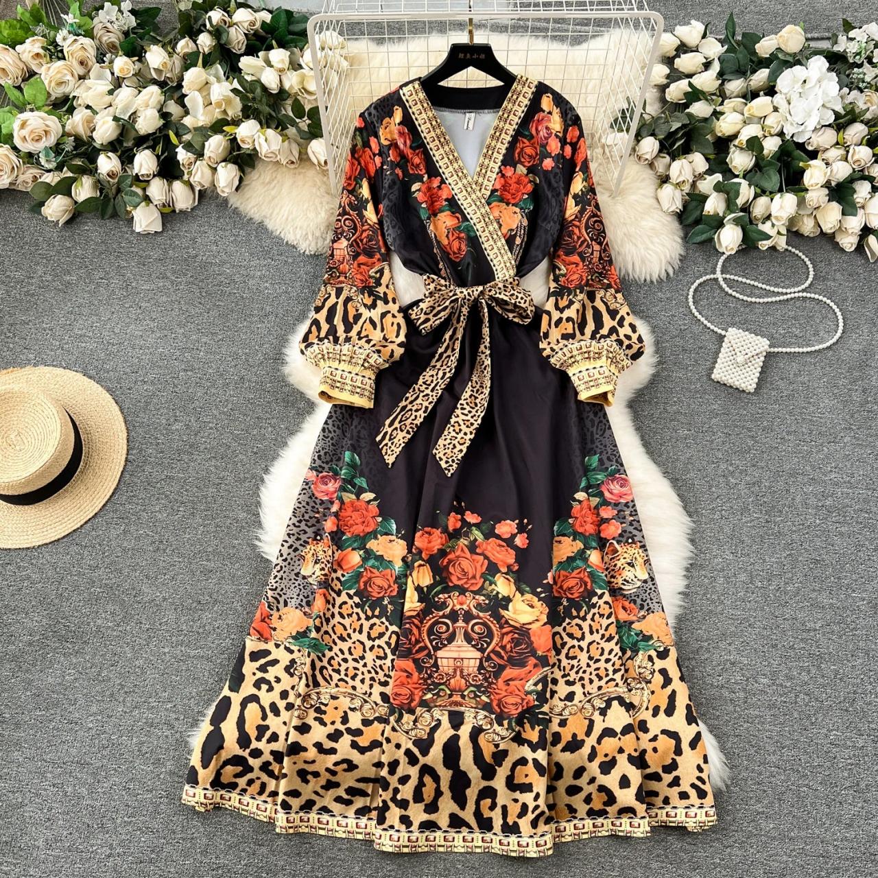 elegant leopard dresses Elegant Leopard Print Slim Fit Women's Dress with Boat Collar