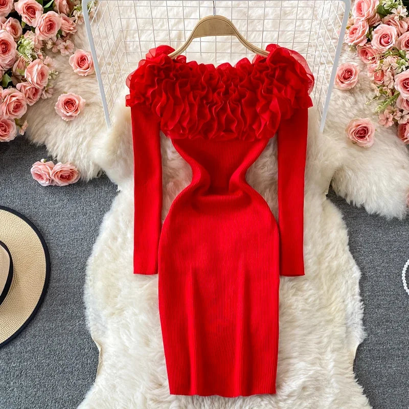 Red ruffle bodycon dress store