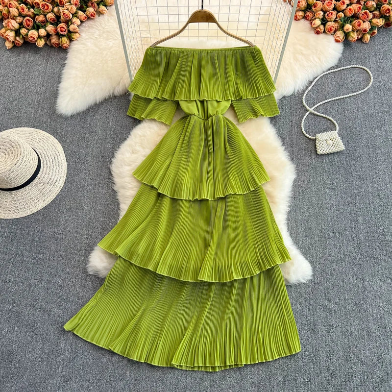 chinese dress ladies Tiered Pleated Maxi Dress main image 1