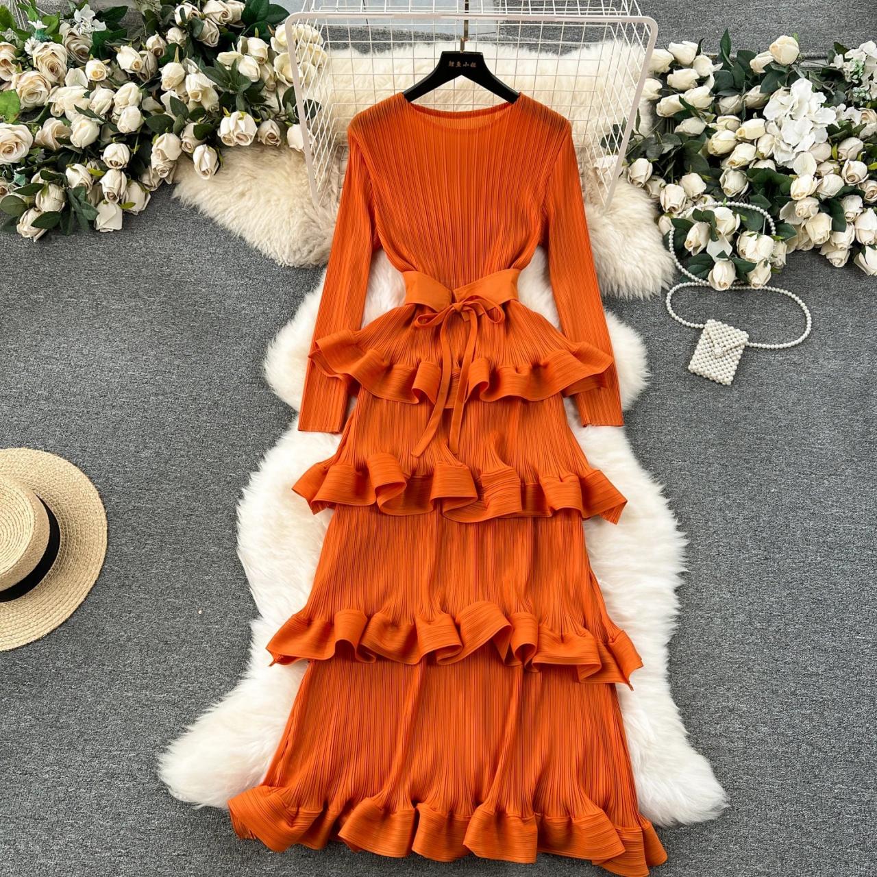 orange tiered dress Wilder Pleated Maxi Featuring girly Halter Mini Dress - Pink