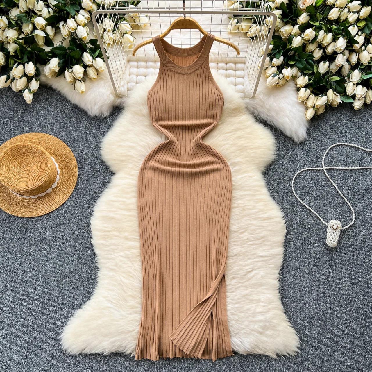 camel ribbed midi dress Kali Ribbed Midi Dress in Camel