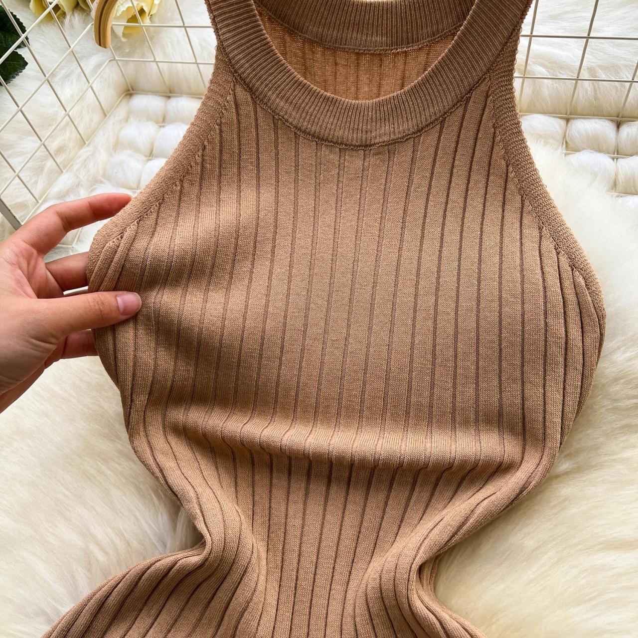 camel roll neck ribbed knitted midi dress Reiss Zeta