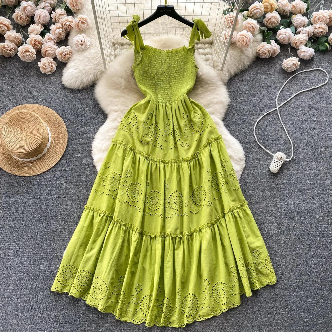 Lime Green Eyelet Lace Maxi Sundress