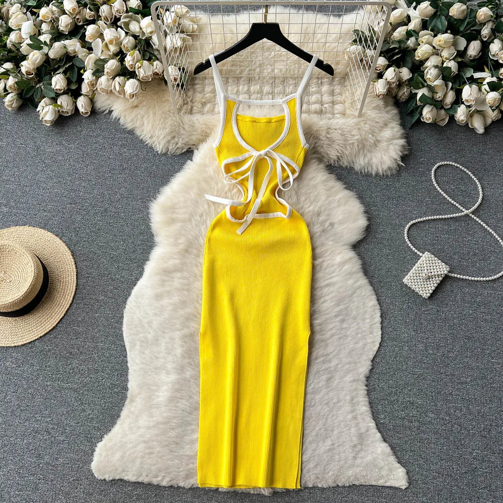 yellow cut out bodycon dress Sleeveless Twist Cut Out Front Mini Bodycon Dress In Yellow Slinky | EGO US