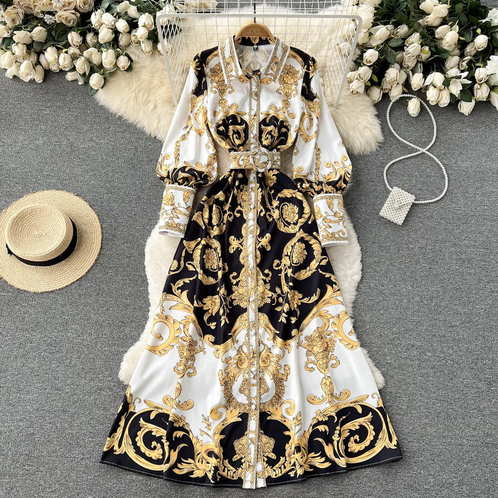 Elegant Vintage Floral Print Maxi Dress
