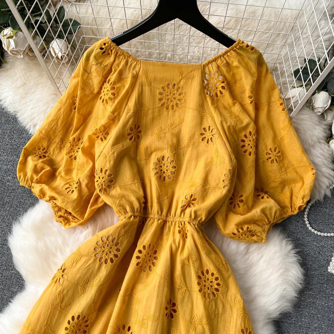 embroidered yellow dress Lemon Yellow Embroidered Dress XL