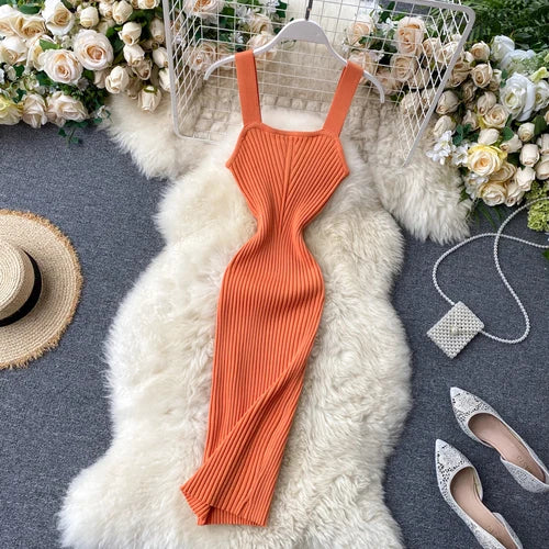 blue dress for baby girl Orange Ribbed Bodycon Midi Dress