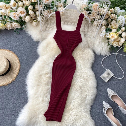 Orange Ribbed Bodycon Midi Dress With Straps on Luulla
