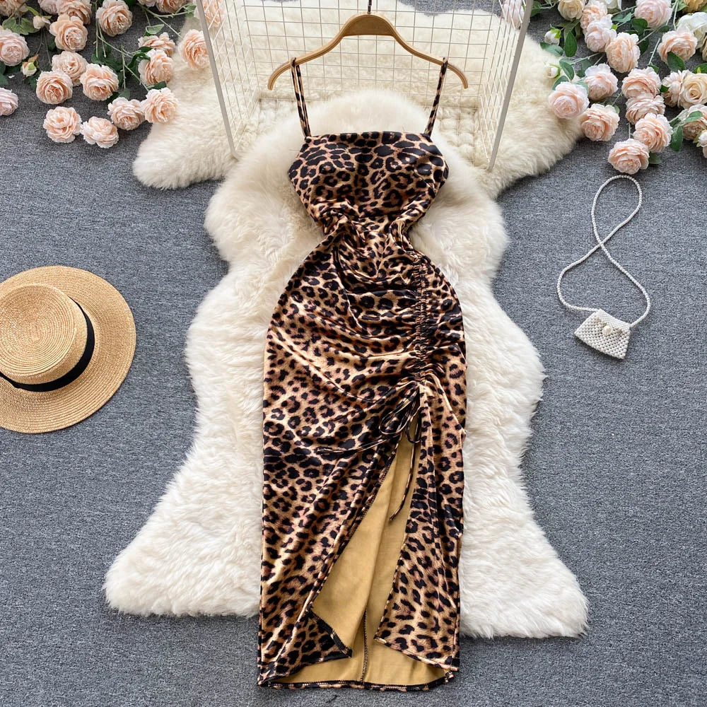 Ruched leopard dress sale