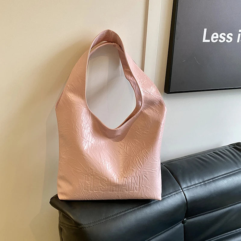 Hishan White Crinkle Tote Bag With Handle on Luulla