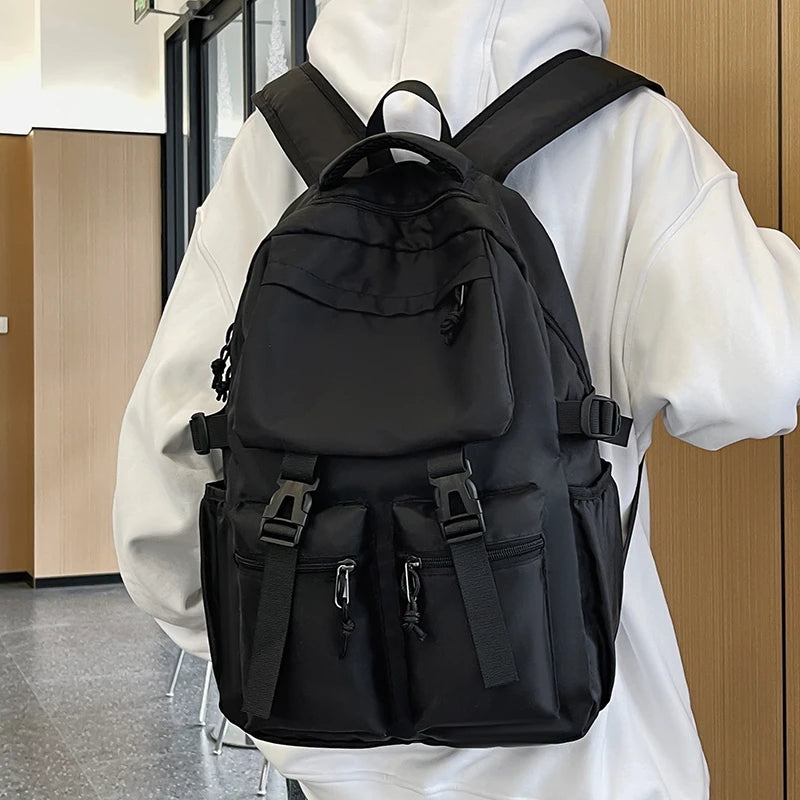 Black Multi pocket Nylon Backpack For Everyday Use