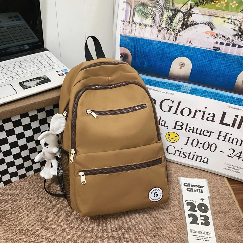 Cute Brown Backpack With Multiple Zipper Pockets on Luulla display picture 2