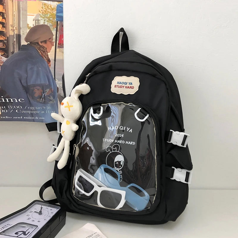 Transparent Window Backpack With Bunny Keychain Accessory on Luulla
