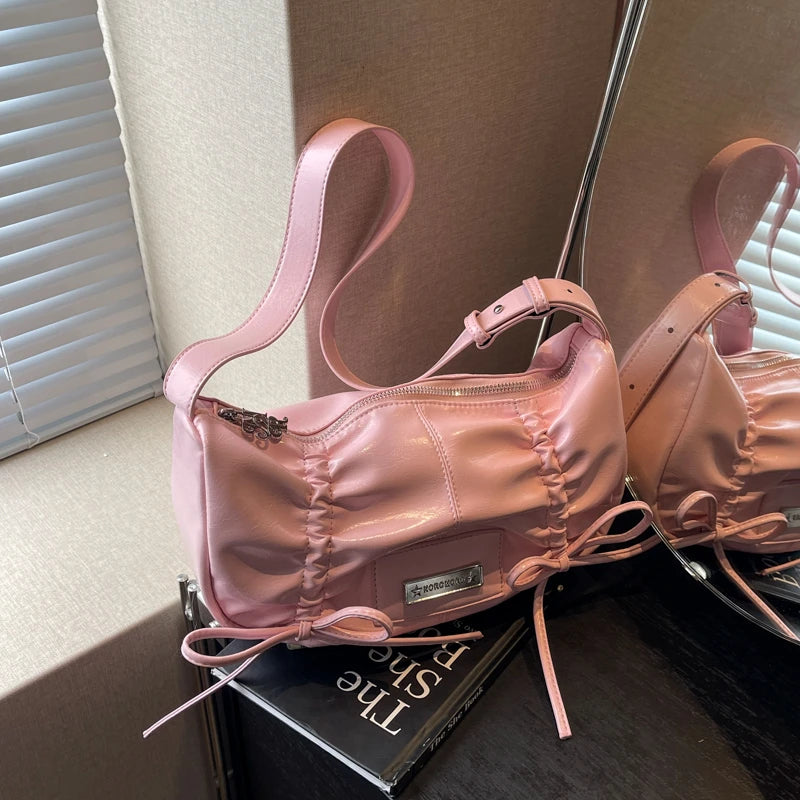 Pink ruched shoulder bag discount