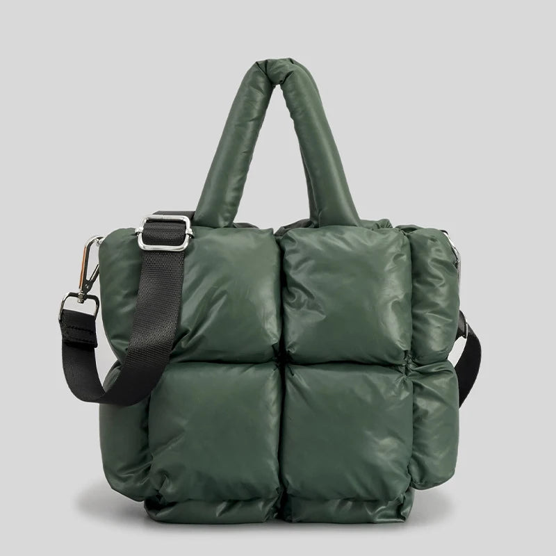 Green Quilted Puffer Tote Bag With Straps on Luulla display picture 1