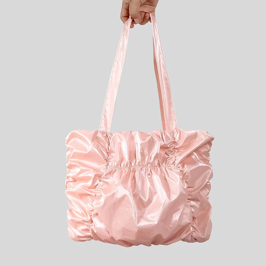 Pink Satin Ruched Tote Bag For Women on Luulla