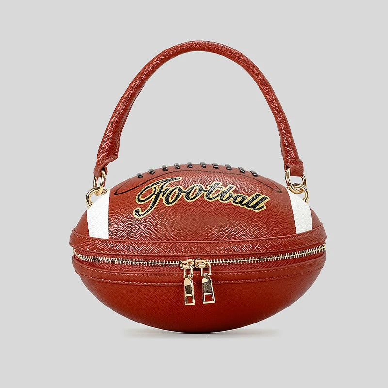 Football Shaped Leather Handbag With Zipper Closure on Luulla