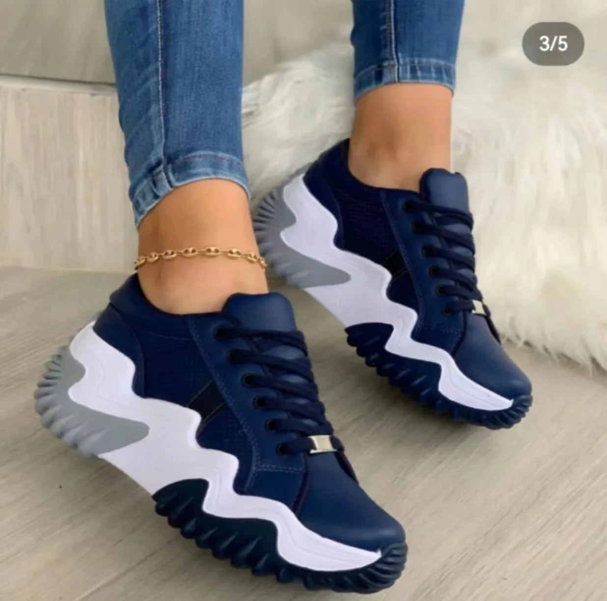 Stylish Navy Blue Wave Sole Sneakers Women on Luulla