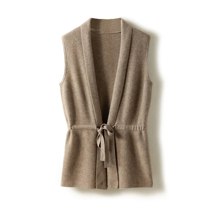 Sleeveless belted cardigan hot sale