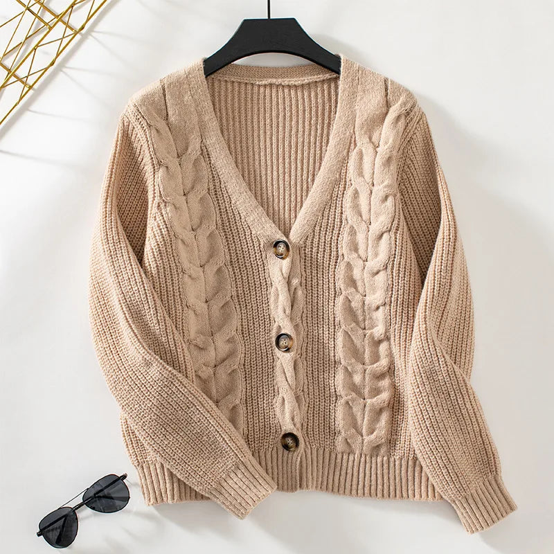 Cozy Beige Chunky Knit Button Cardigan Sweater