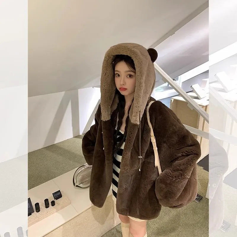 Fashionstyles Cozy Faux Fur Hoodie with Bear Ears