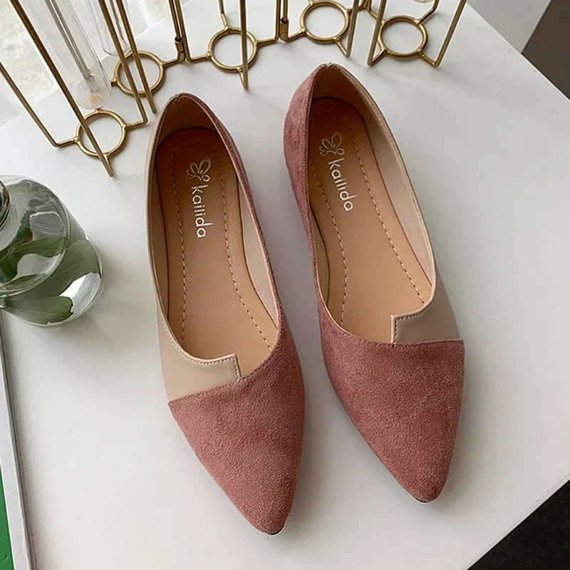 Elegant Womens Faux Suede Pointed Toe Flats