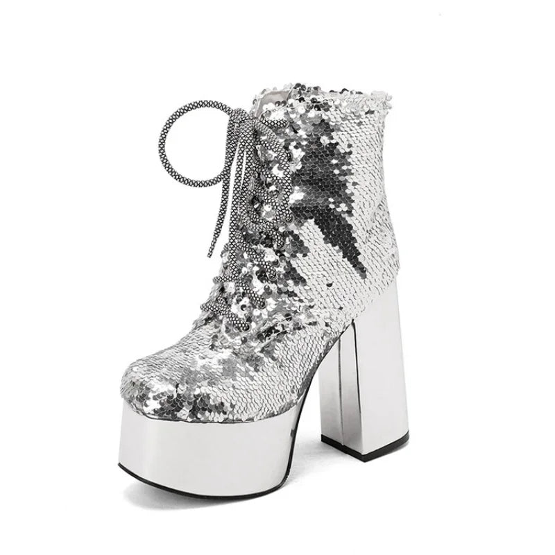 Silver sequin ankle boots on sale