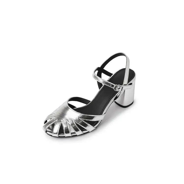 Silver block heel strappy sandals discount