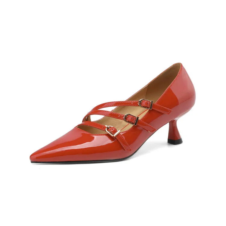Womens Red Strappy Pointed Toe Heels