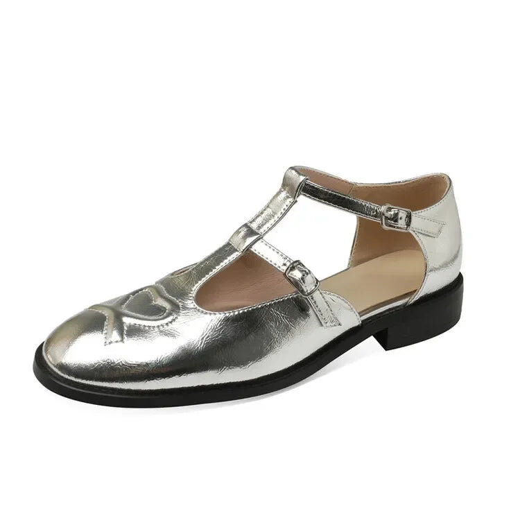 Womens Silver Metallic T strap Dress Shoes on Luulla