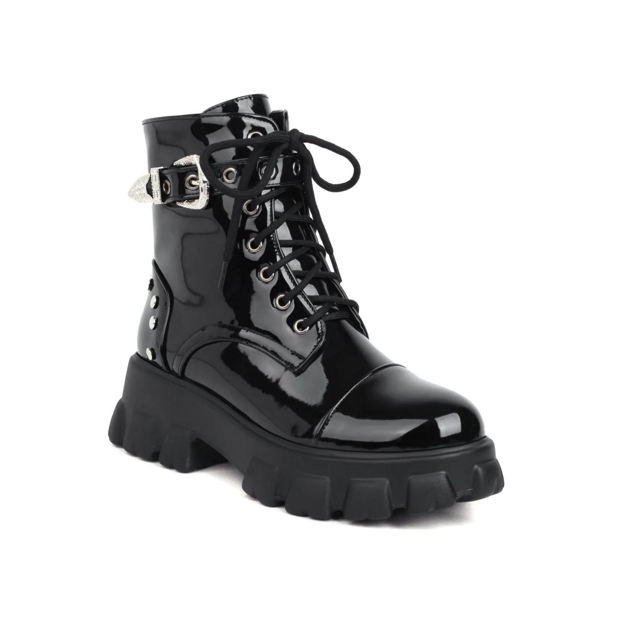 Glossy black combat boots outlet