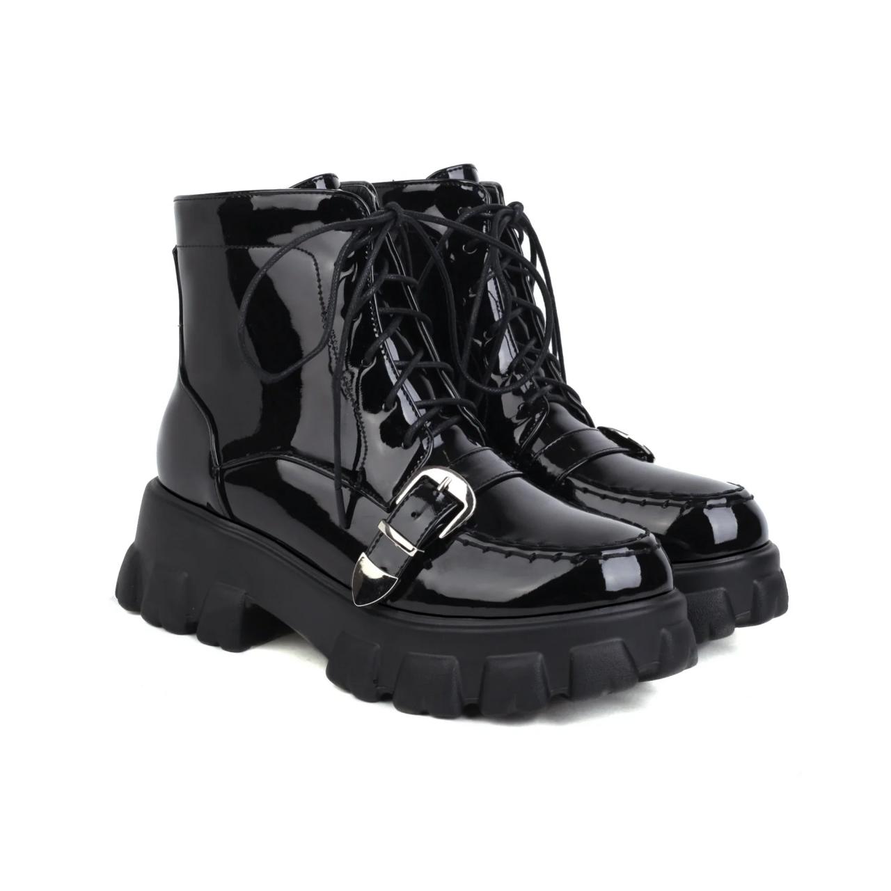 Glossy black ankle boots top