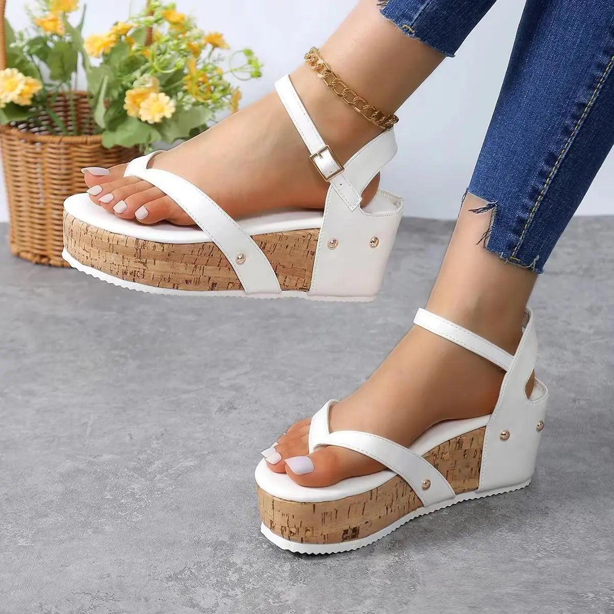 Cork sandals with ankle strap new arrivals