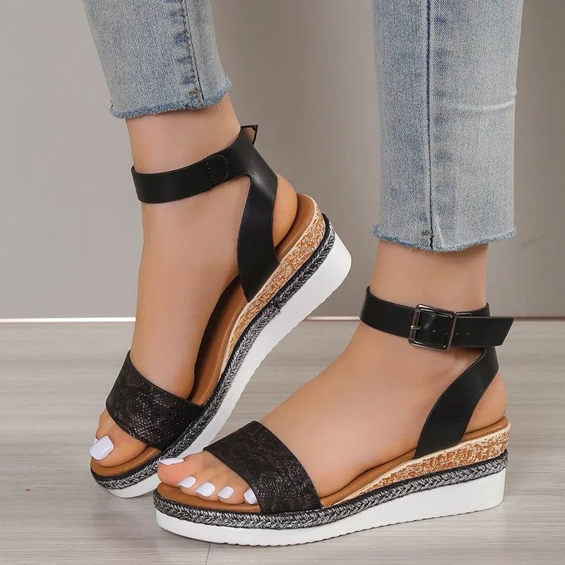 Black Comfy Wedge Sandals for Women