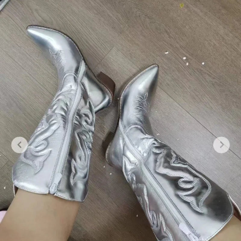 Silver mid calf boots online